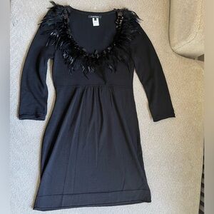 Nanette Lepore Merino Wool, Black, Feather, Sequin, Sweater Dress Size Small